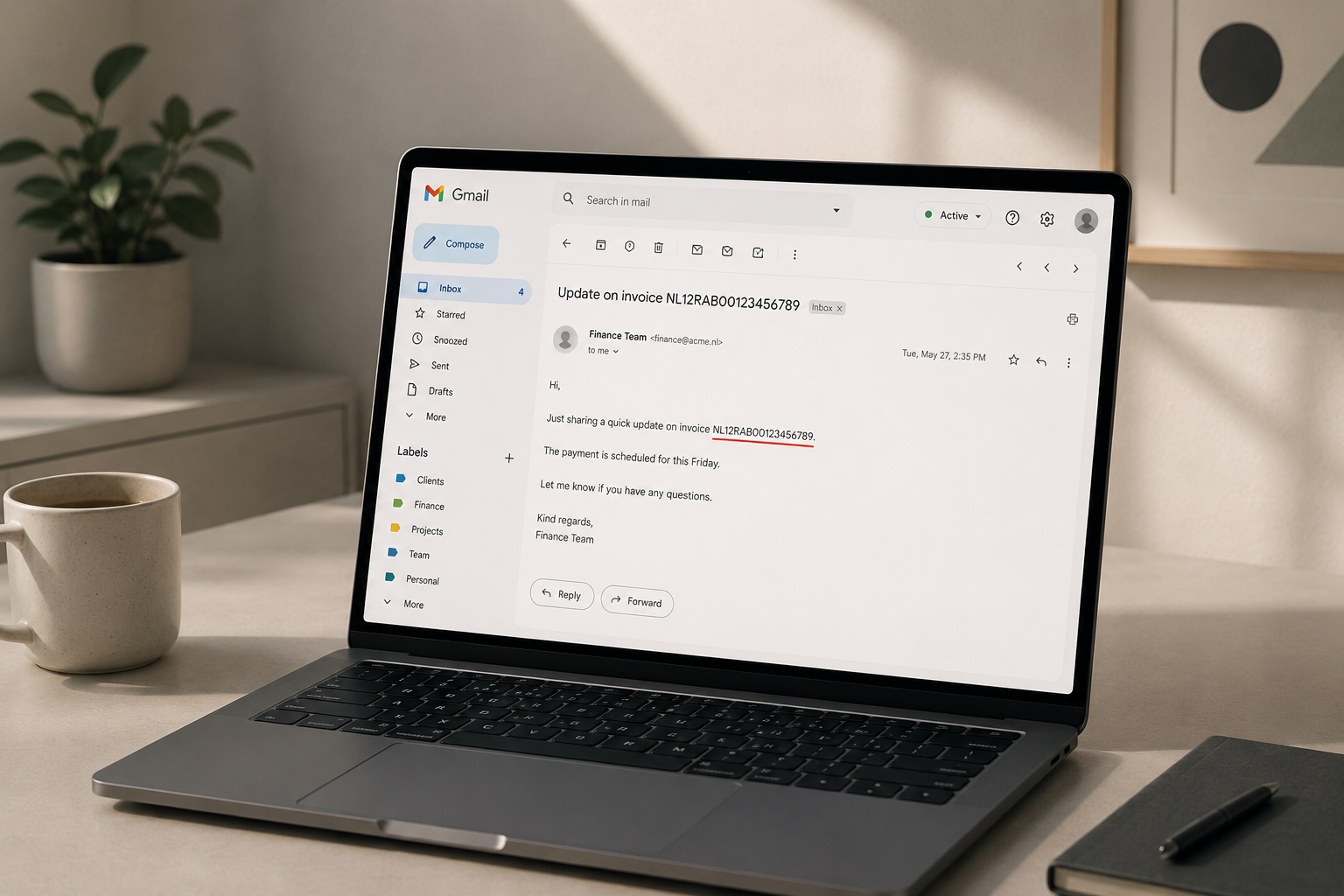 Gmail compose window open on a laptop, illustrating how everyday emails share data with recipients