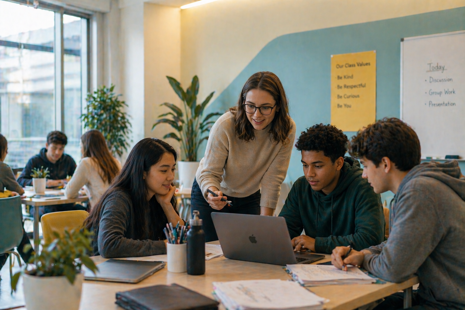Teacher or academic staff working at a computer