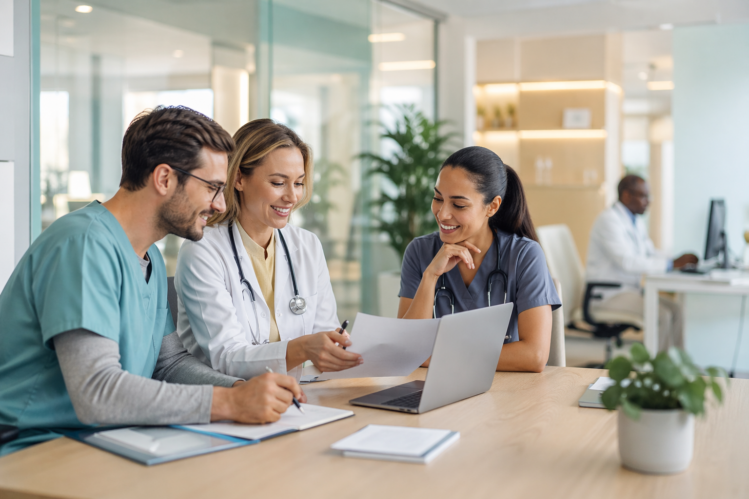 Clinical staff working with a laptop