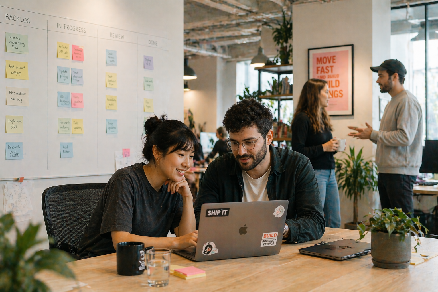Developer or product manager working at a laptop