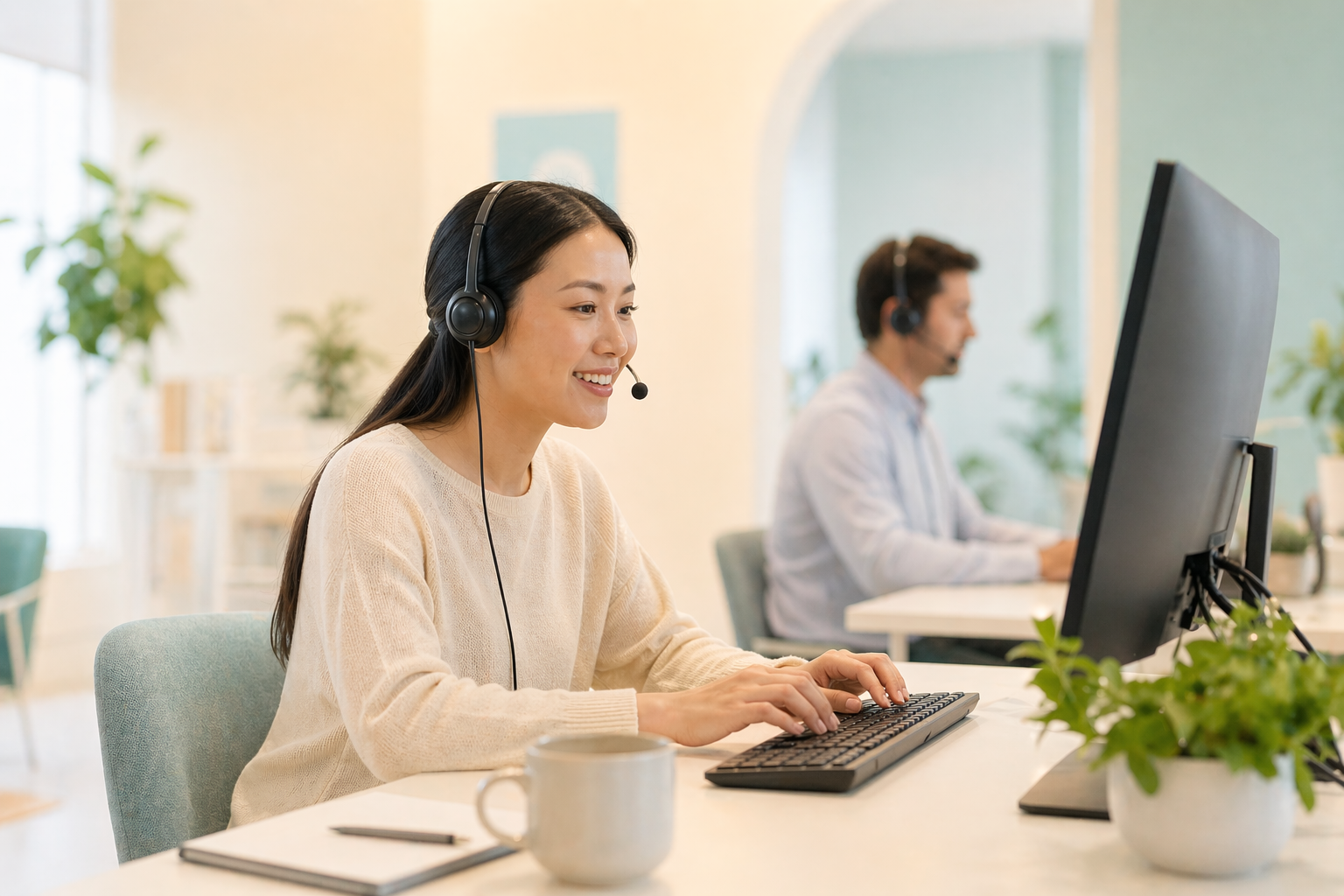 Support agent working at a desk